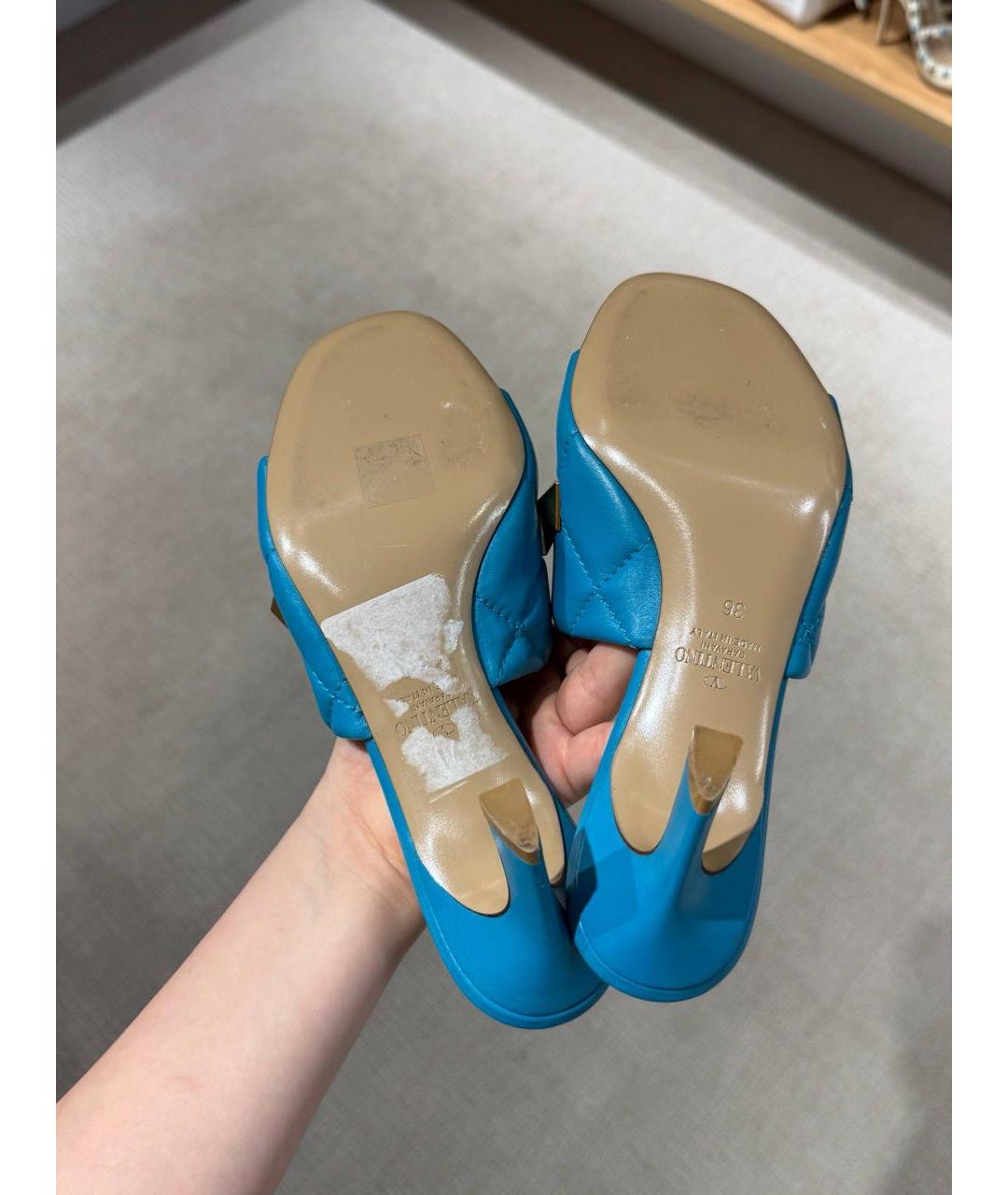 VALENTINO Голубые кожаные мюли, фото 6