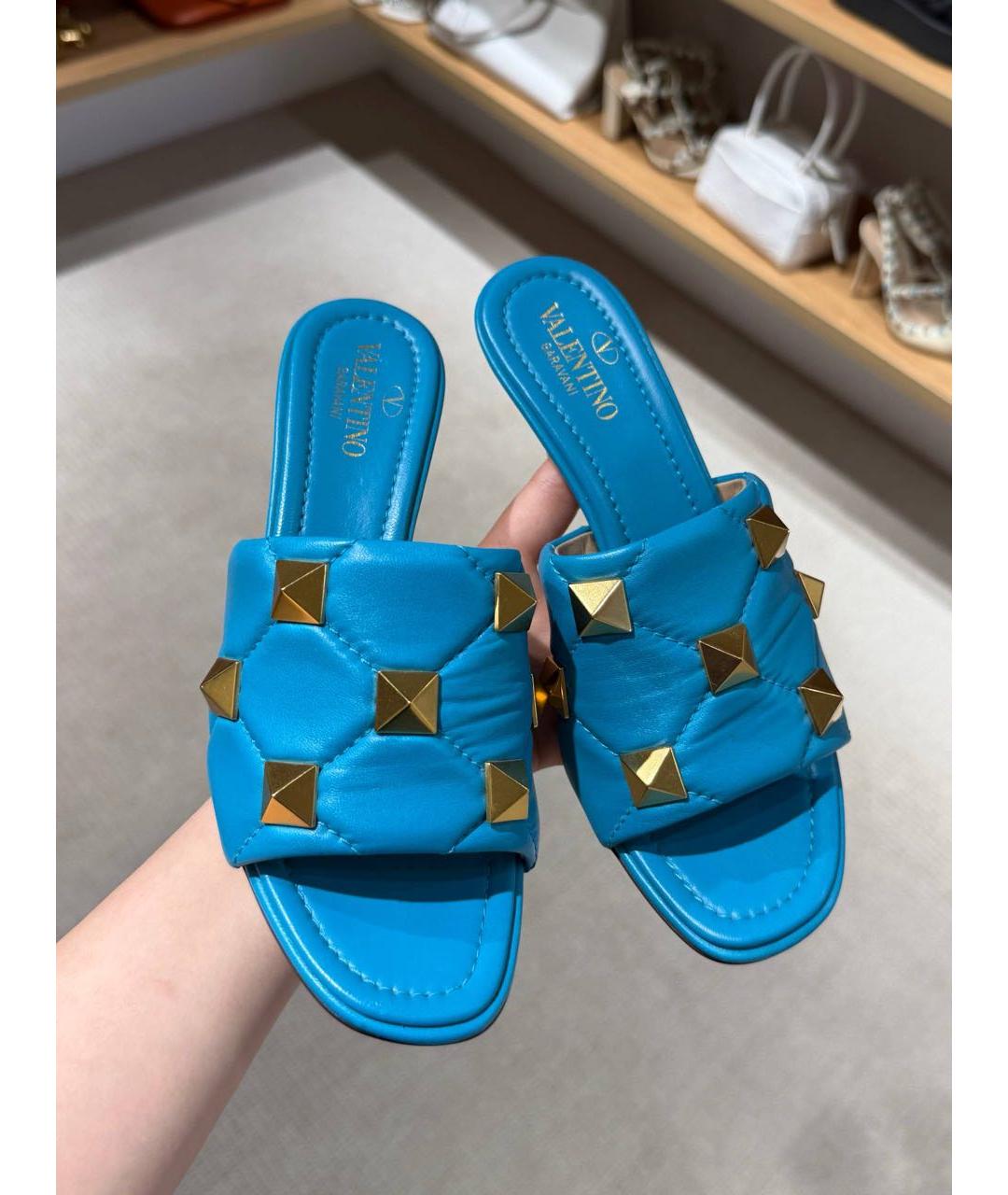 VALENTINO Голубые кожаные мюли, фото 3