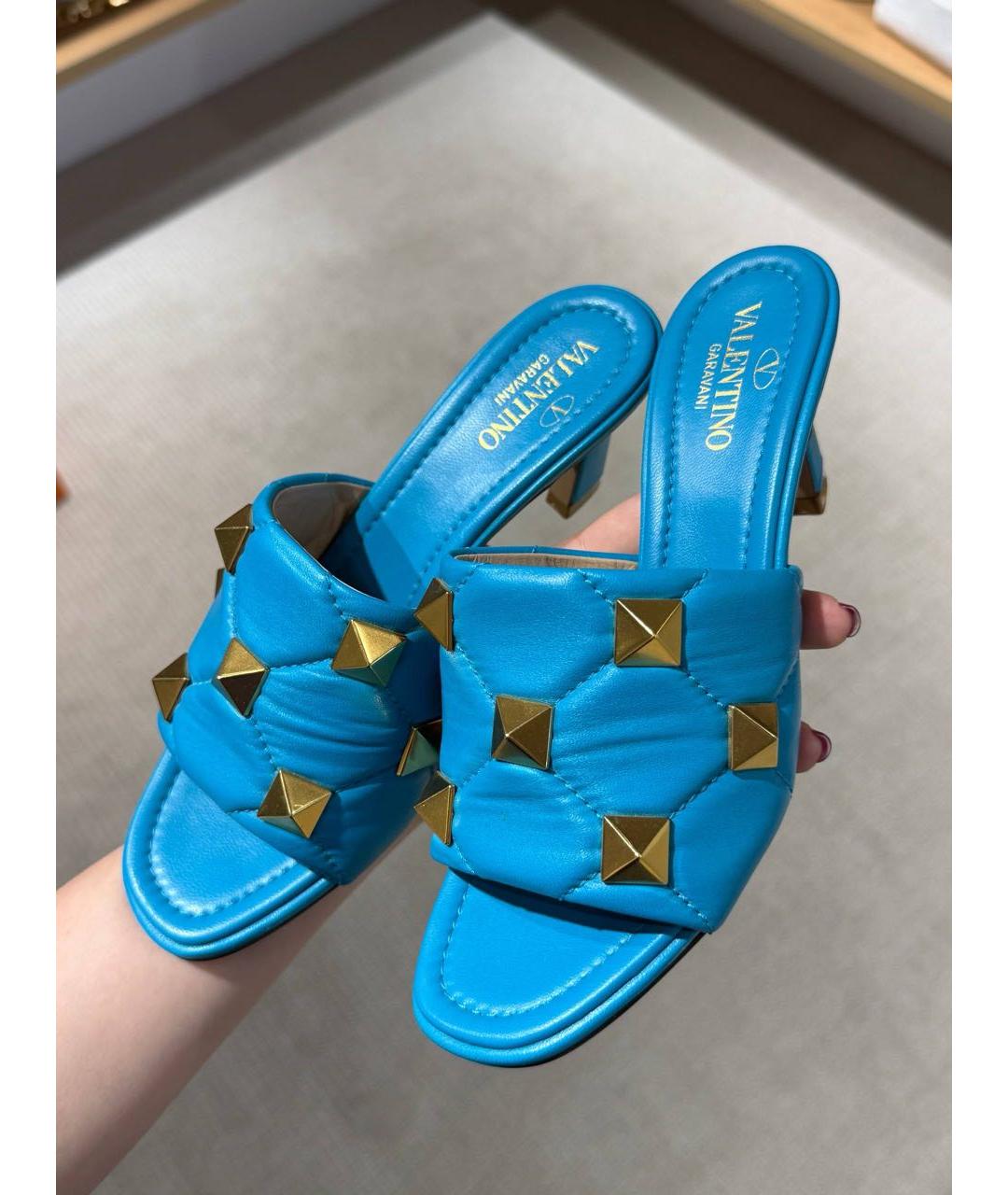 VALENTINO Голубые кожаные мюли, фото 5