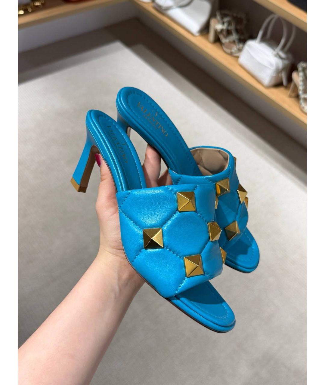 VALENTINO Голубые кожаные мюли, фото 4