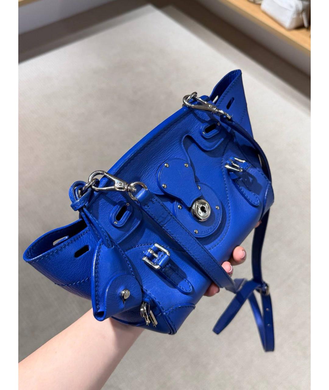 RALPH LAUREN Синяя кожаная сумка с короткими ручками, фото 4