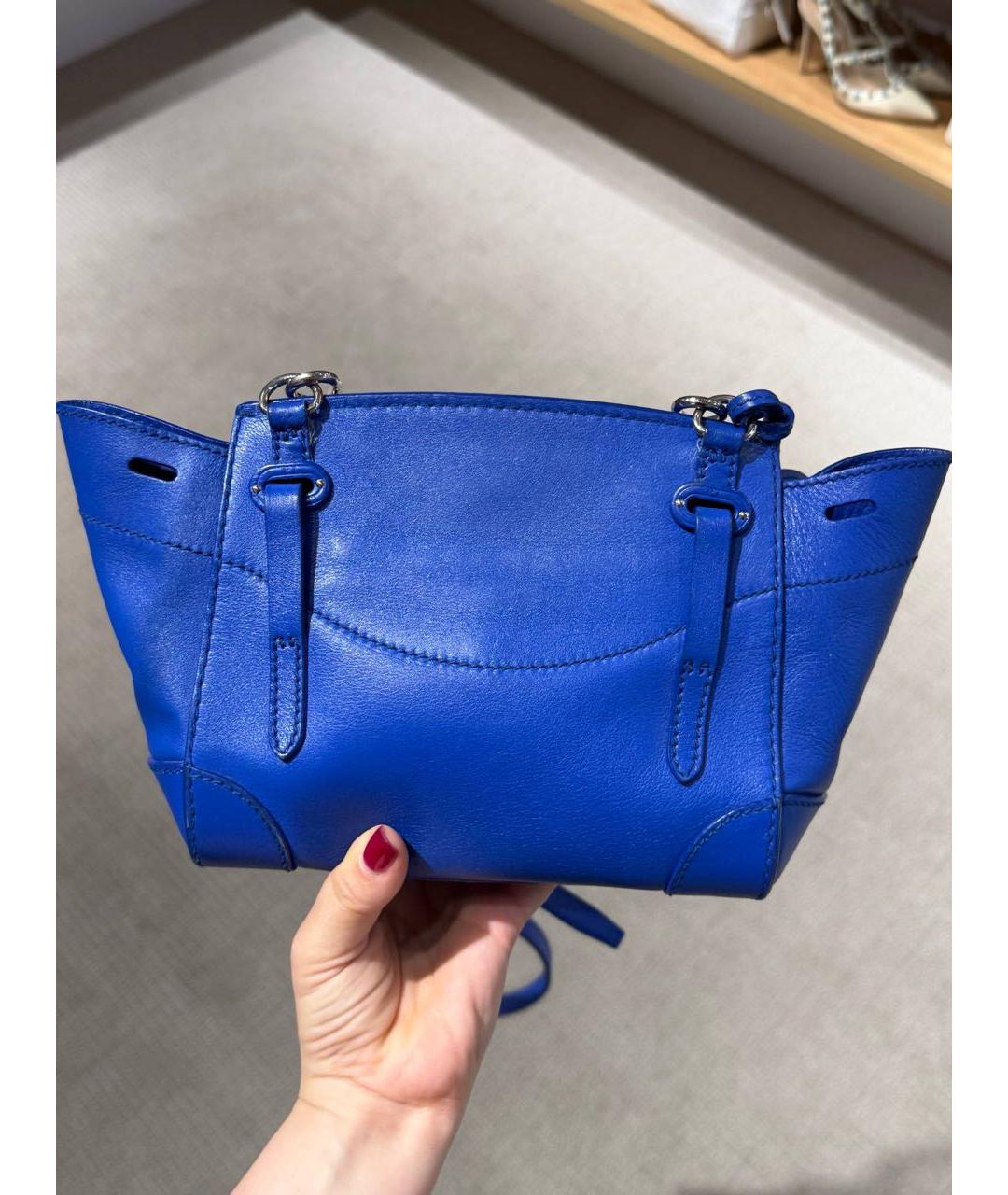 RALPH LAUREN Синяя кожаная сумка с короткими ручками, фото 3