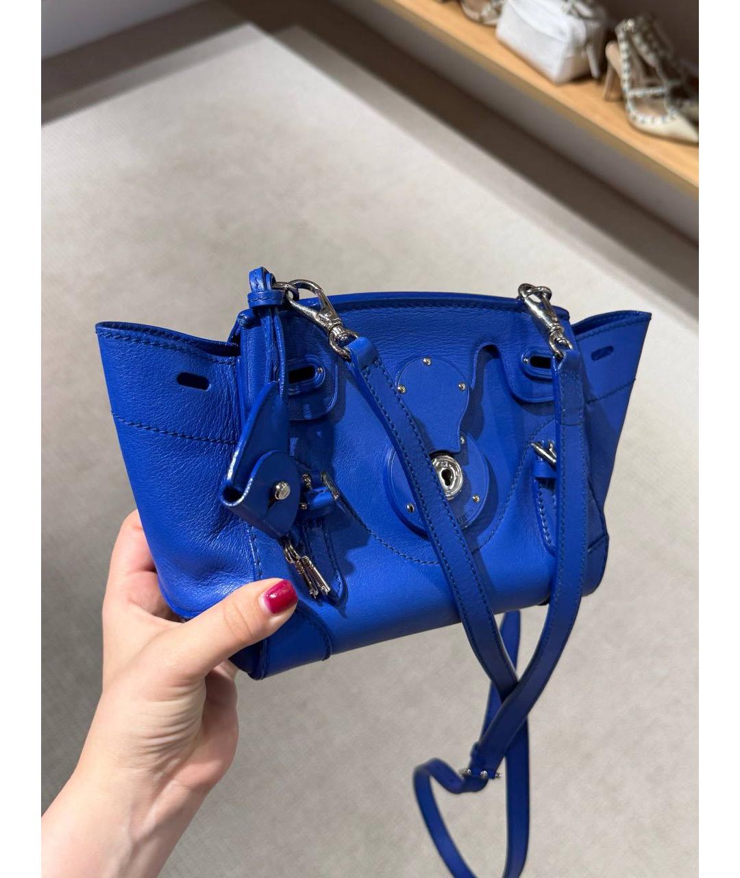 RALPH LAUREN Синяя кожаная сумка с короткими ручками, фото 2