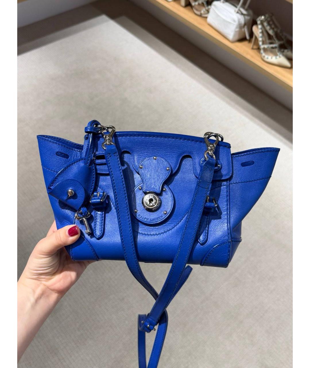 RALPH LAUREN Синяя кожаная сумка с короткими ручками, фото 5