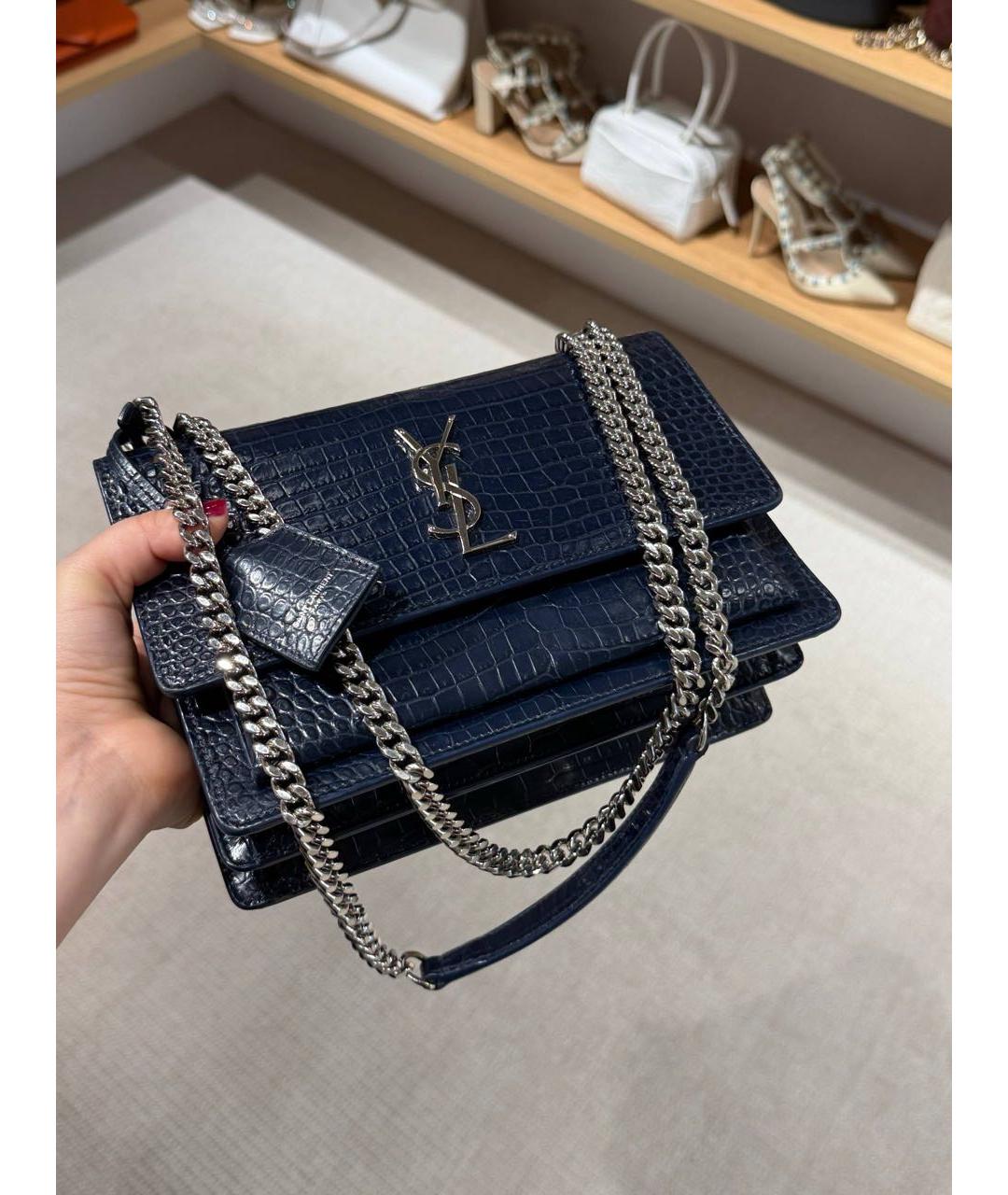 SAINT LAURENT Темно-синяя кожаная сумка через плечо, фото 3
