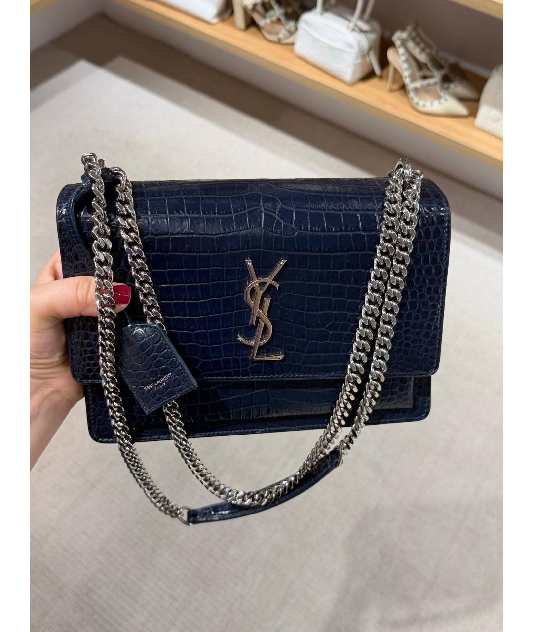 SAINT LAURENT Темно-синяя кожаная сумка через плечо, фото 2
