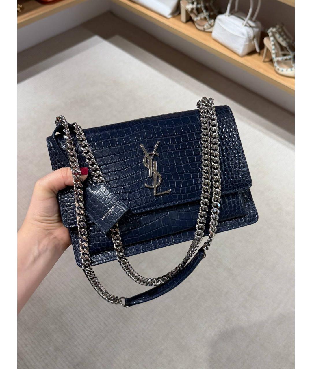 SAINT LAURENT Темно-синяя кожаная сумка через плечо, фото 7