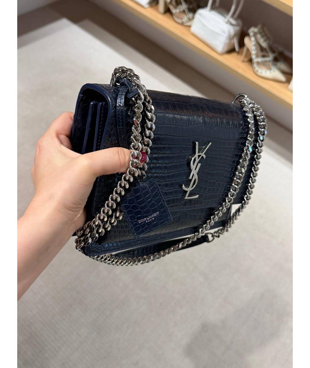 SAINT LAURENT Темно-синяя кожаная сумка через плечо, фото 4