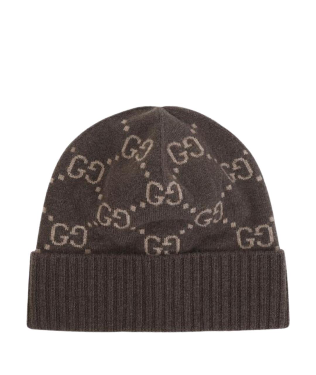 GUCCI Коричневая кашемировая шапка, фото 1