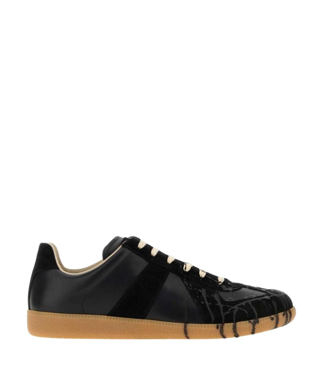 MAISON MARGIELA Черные кожаные низкие кроссовки / кеды, фото 1
