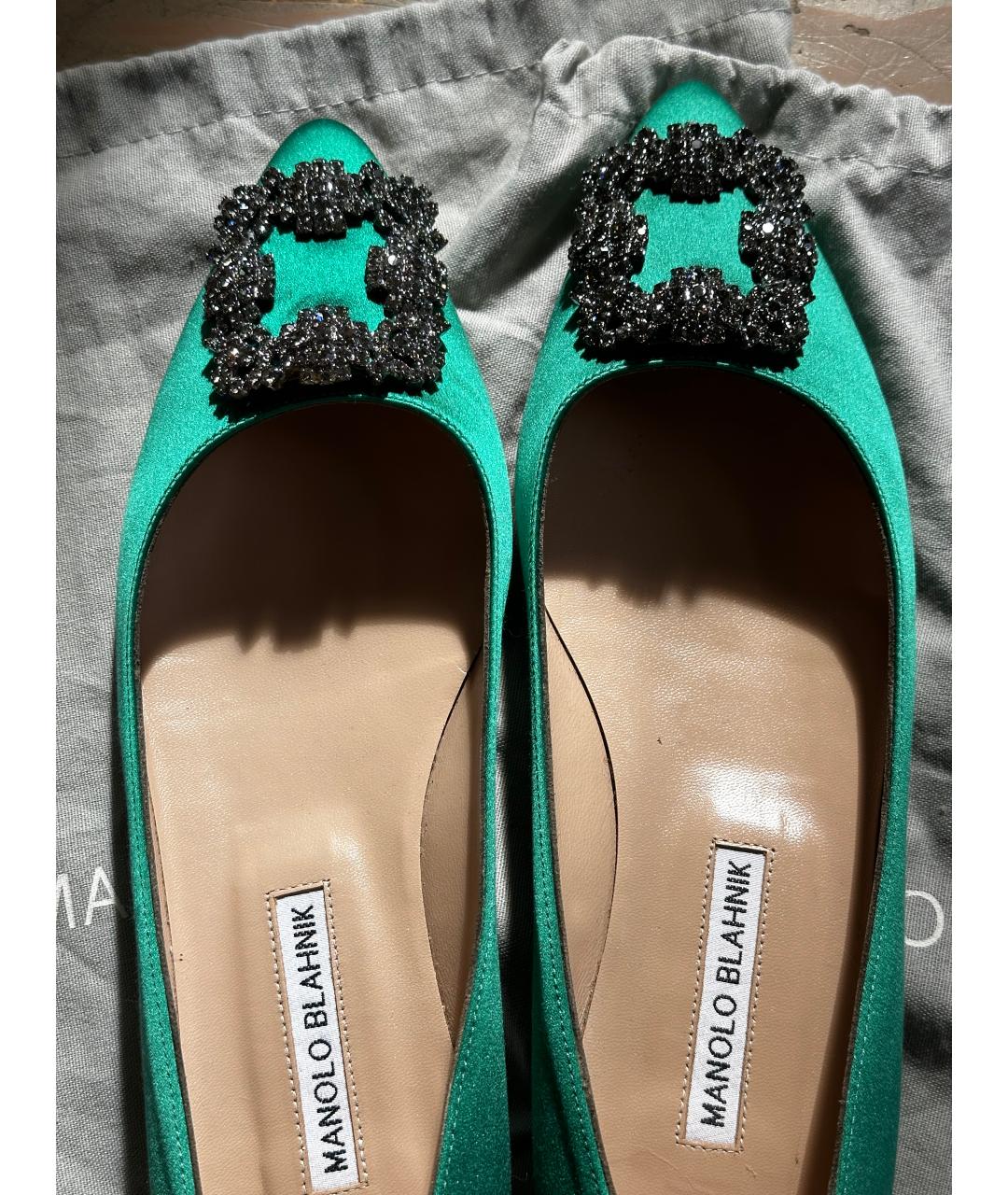 MANOLO BLAHNIK Зеленые текстильные балетки, фото 3