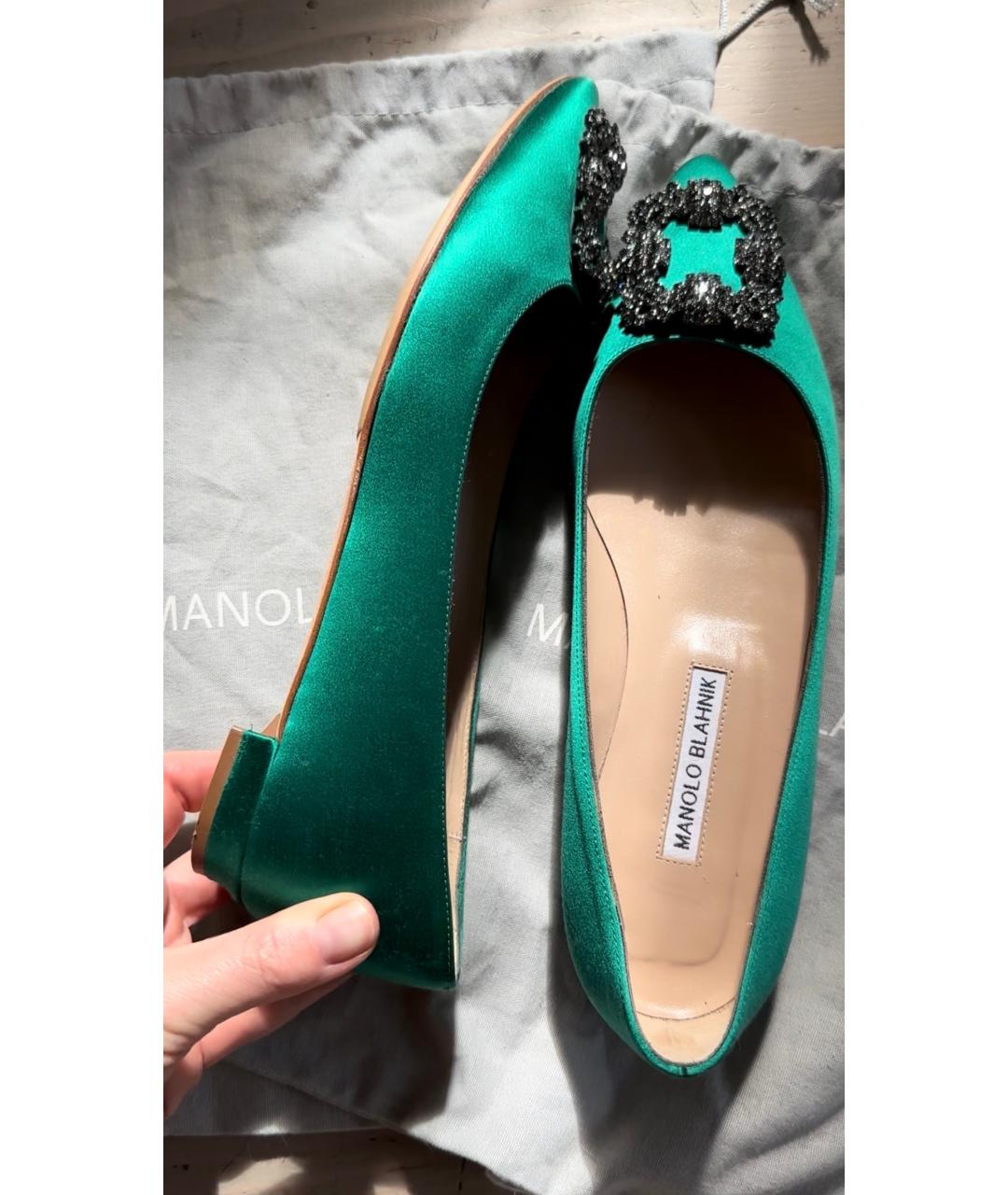 MANOLO BLAHNIK Зеленые текстильные балетки, фото 6