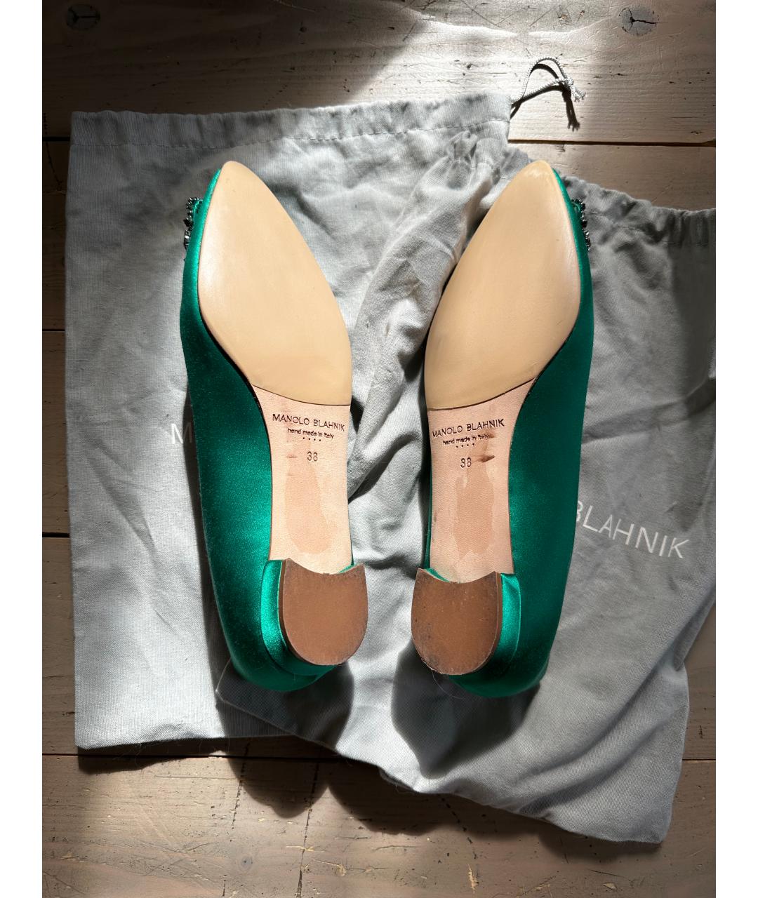 MANOLO BLAHNIK Зеленые текстильные балетки, фото 5