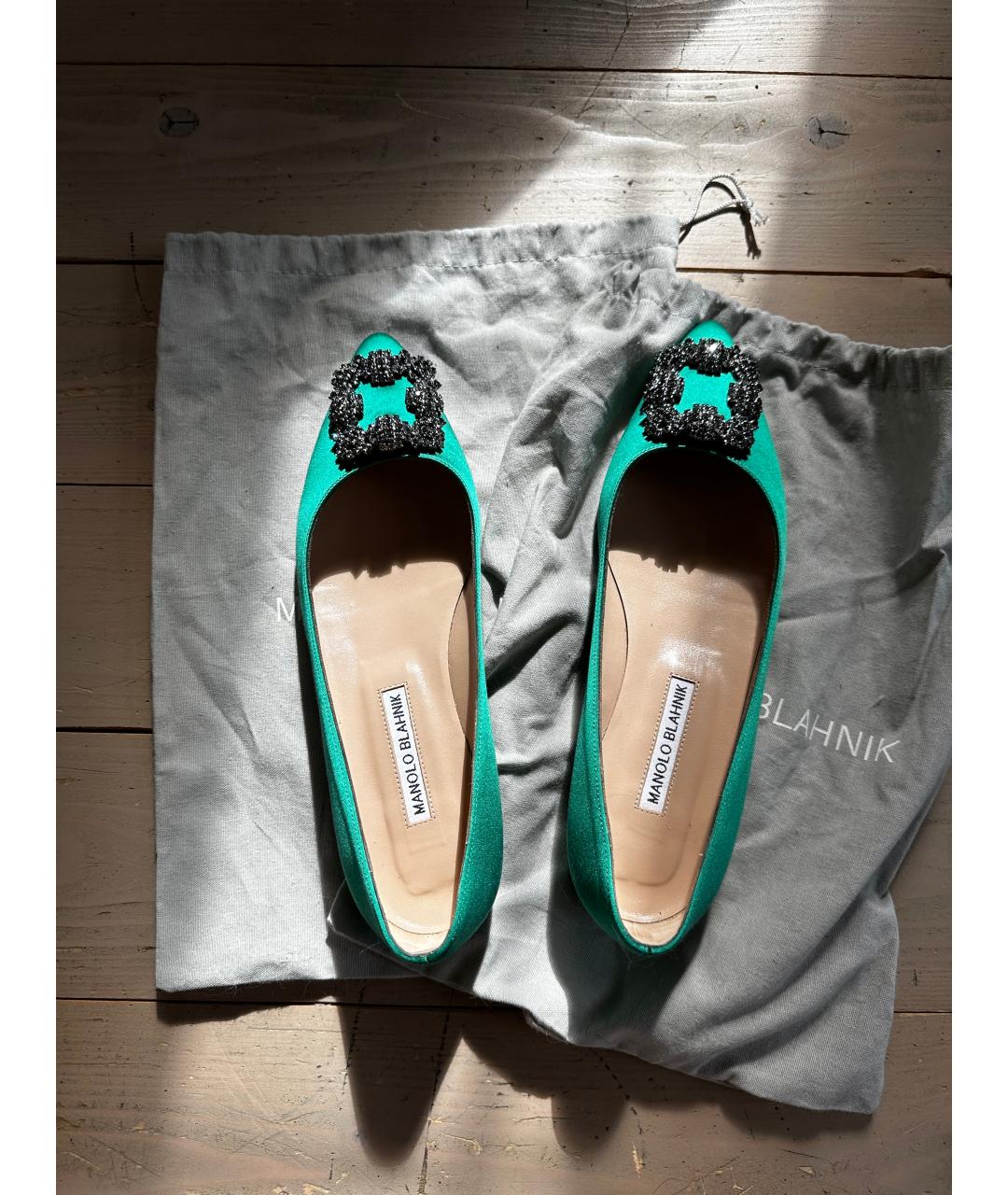 MANOLO BLAHNIK Зеленые текстильные балетки, фото 2