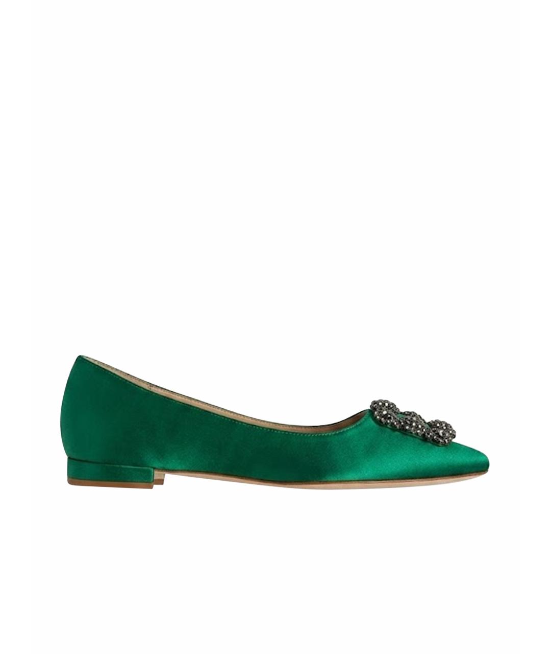 MANOLO BLAHNIK Зеленые текстильные балетки, фото 1