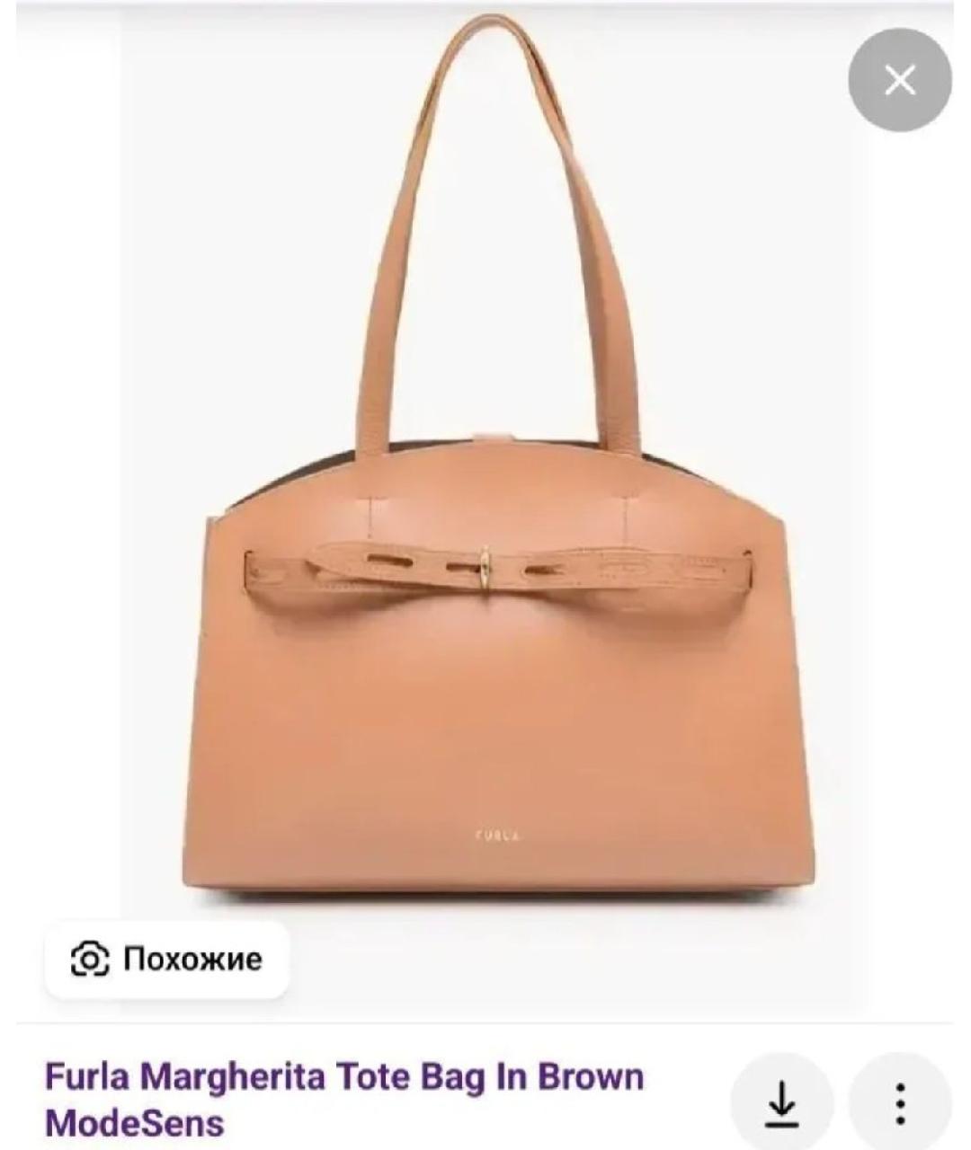 FURLA Коричневая кожаная сумка тоут, фото 7