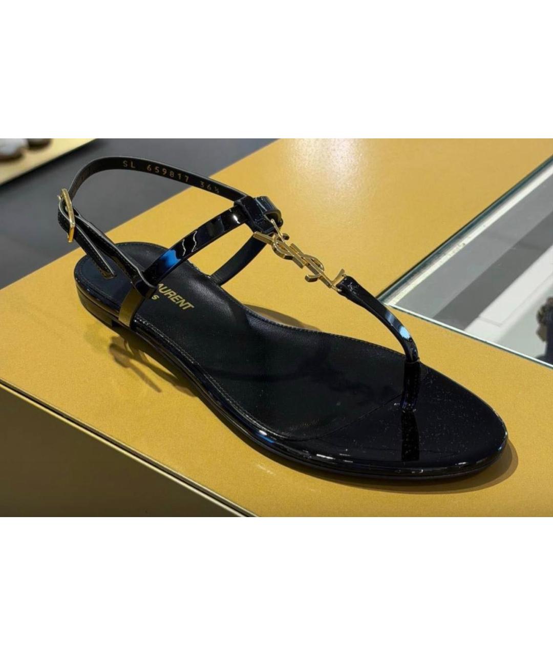 SAINT LAURENT Черные босоножки из лакированной кожи, фото 5