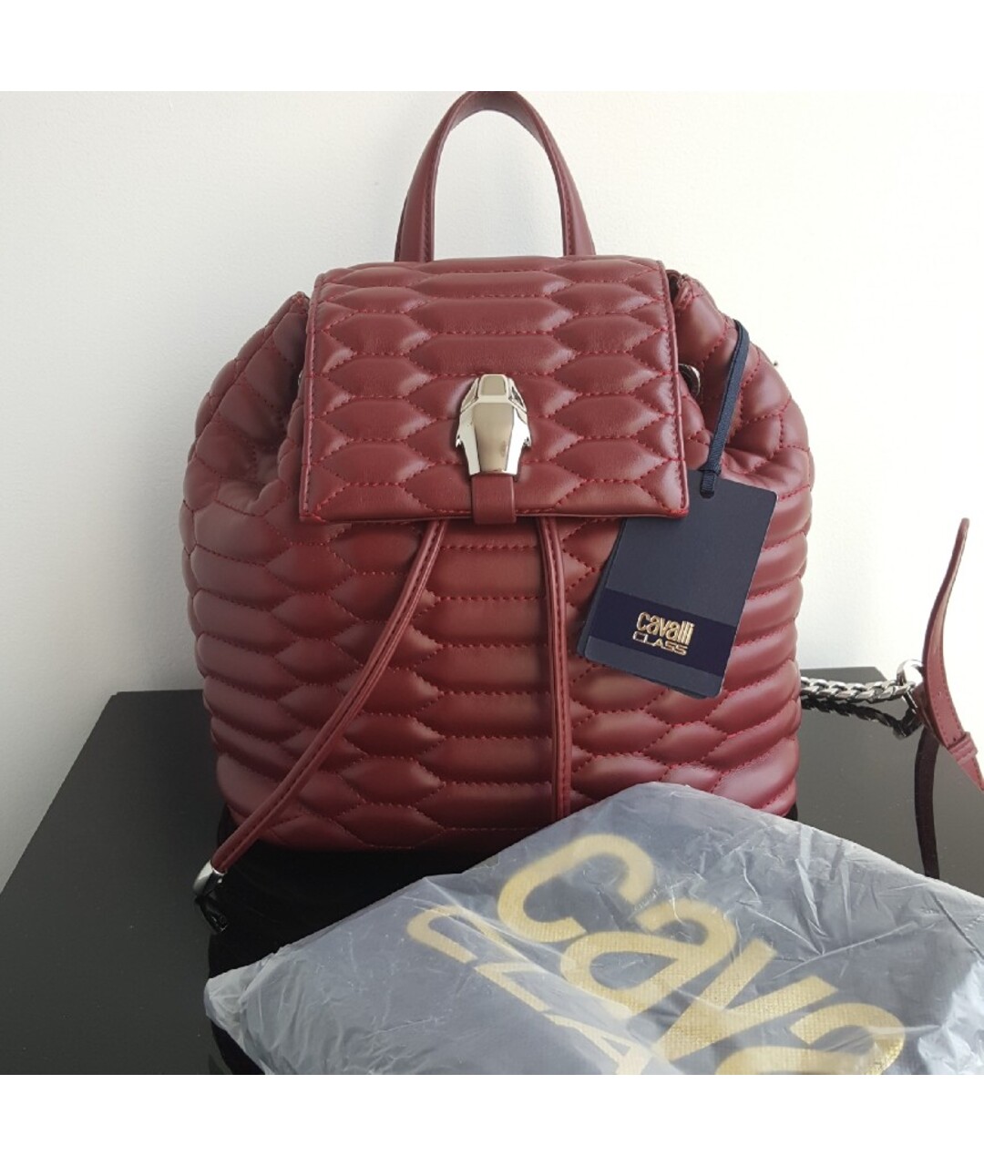 CAVALLI CLASS Бордовый рюкзак из искусственной кожи, фото 2