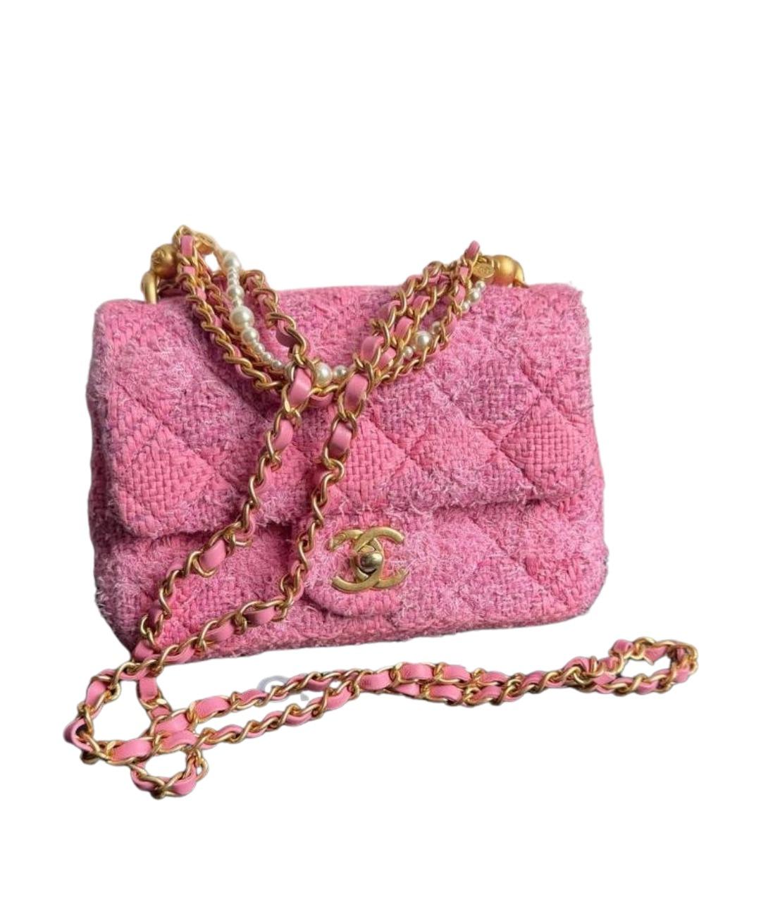CHANEL Розовая твидовая сумка через плечо, фото 1