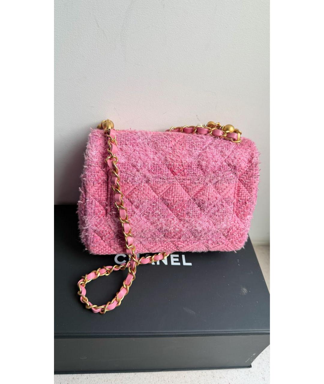 CHANEL Розовая твидовая сумка через плечо, фото 2