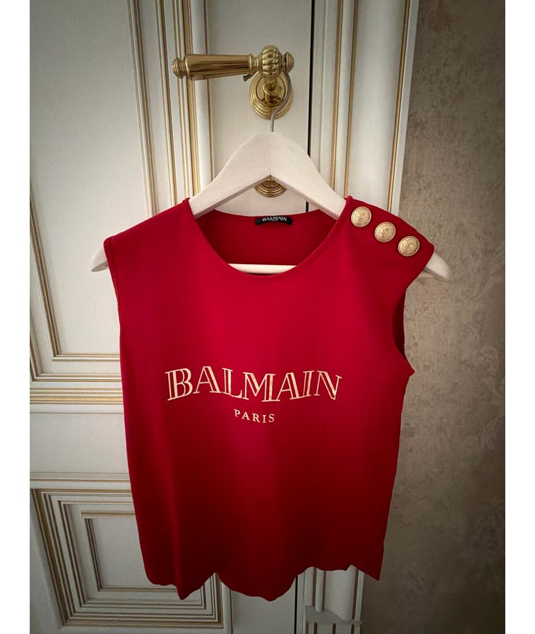 BALMAIN Красная хлопковая майка, фото 3