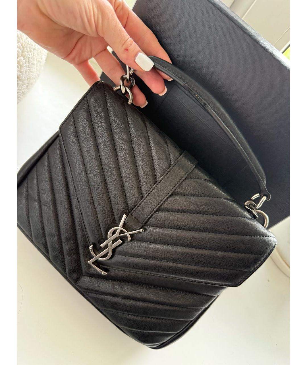 SAINT LAURENT Черная кожаная сумка с короткими ручками, фото 5