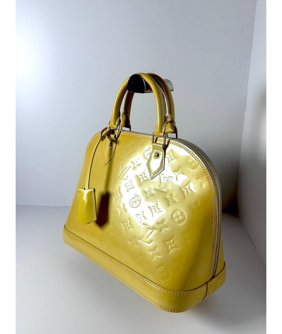 LOUIS VUITTON Желтая сумка с короткими ручками из лакированной кожи, фото 2