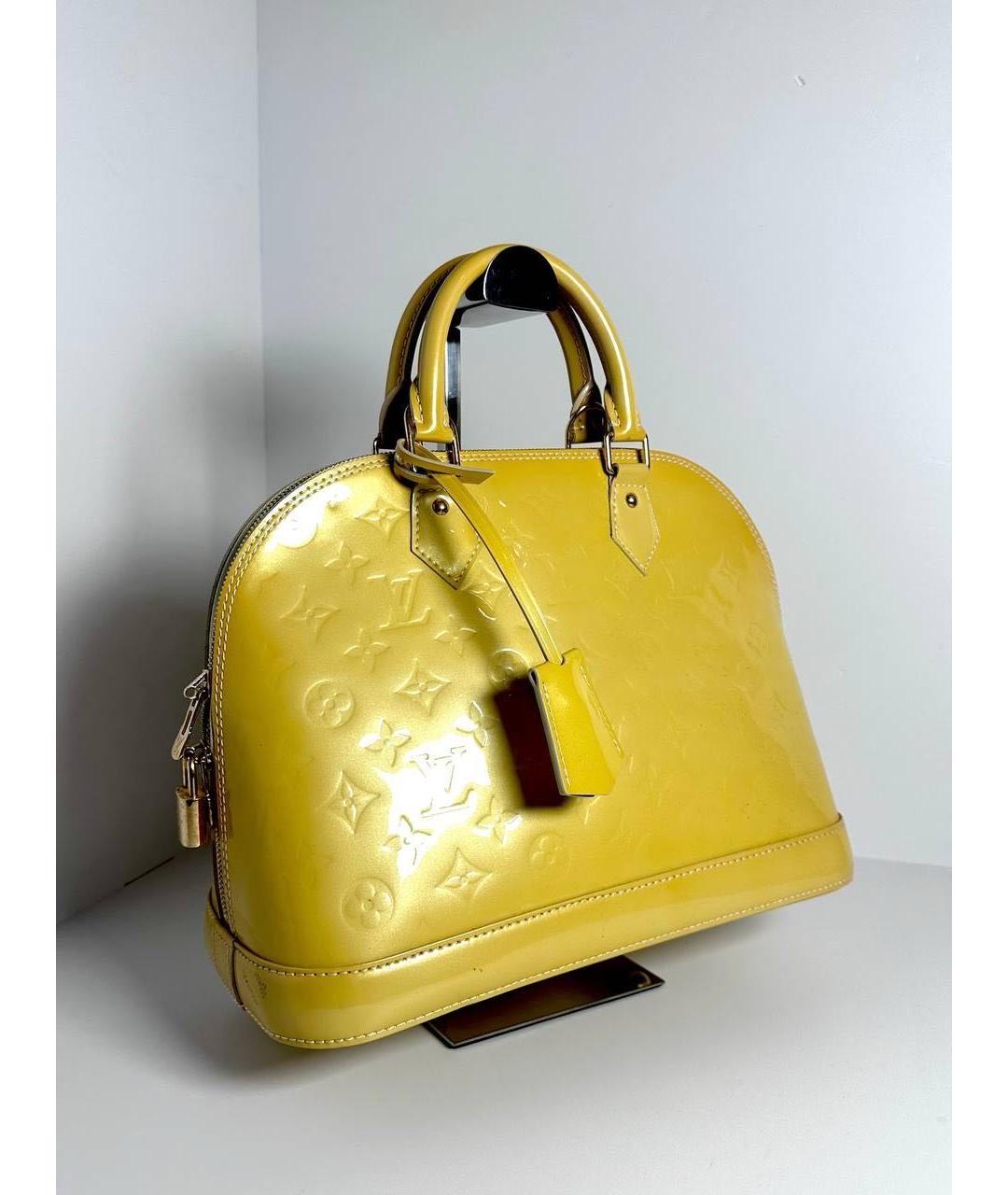 LOUIS VUITTON Желтая сумка с короткими ручками из лакированной кожи, фото 3