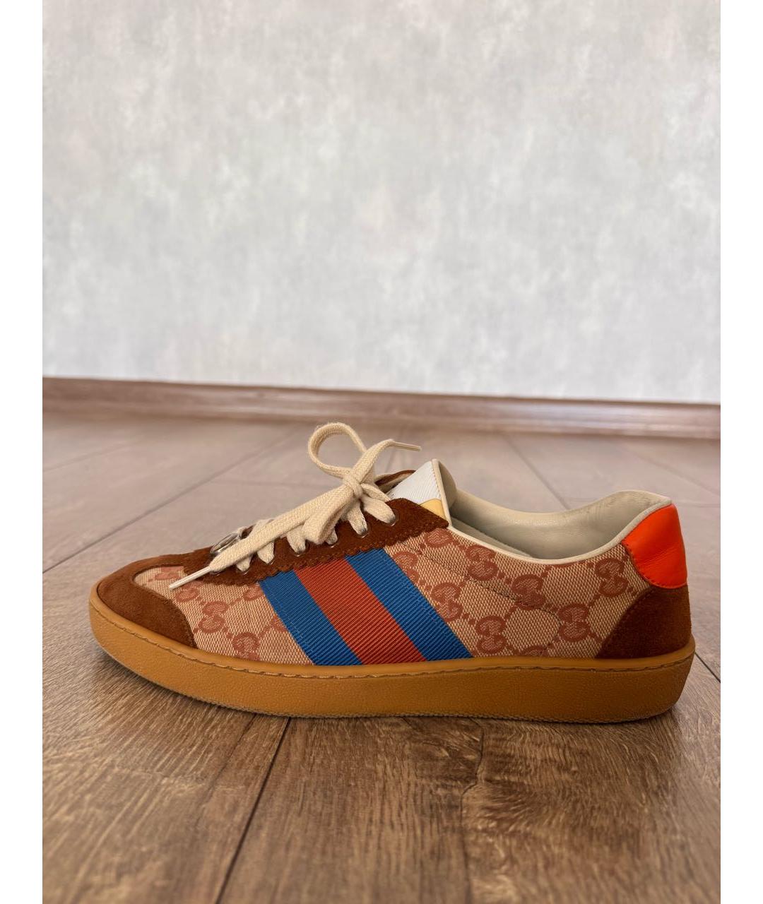 GUCCI Коричневые замшевые низкие кроссовки / кеды, фото 6