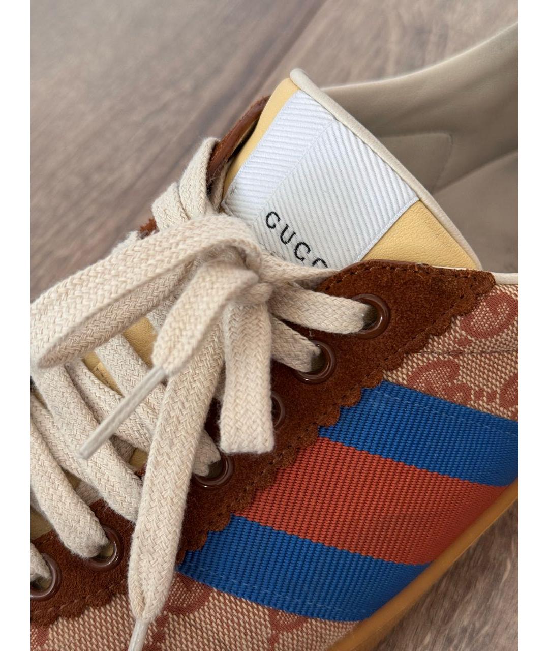 GUCCI Коричневые замшевые низкие кроссовки / кеды, фото 4