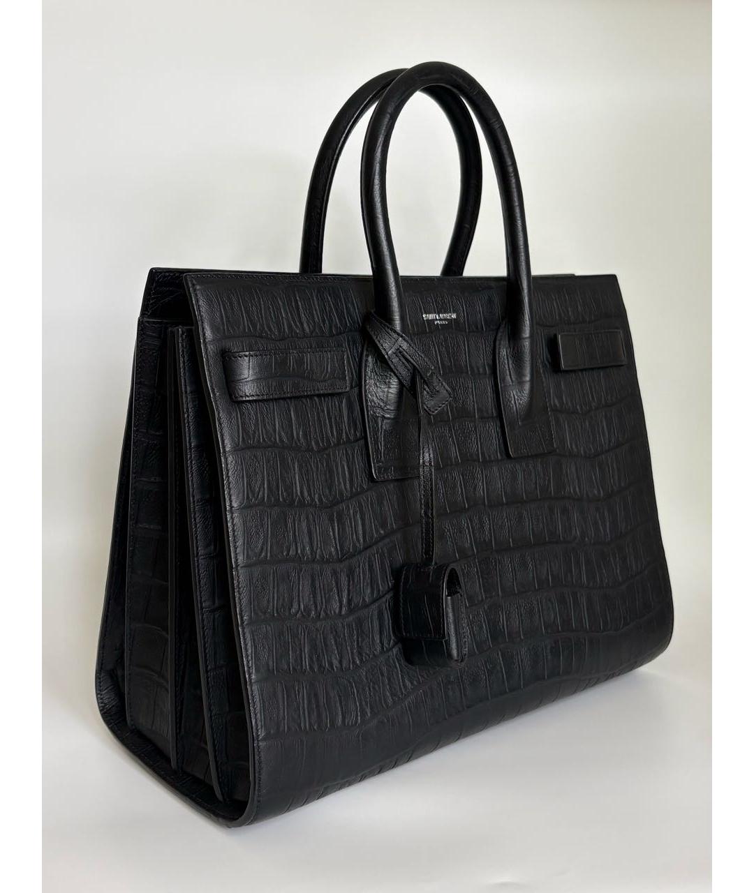 SAINT LAURENT Черная кожаная сумка с короткими ручками, фото 2