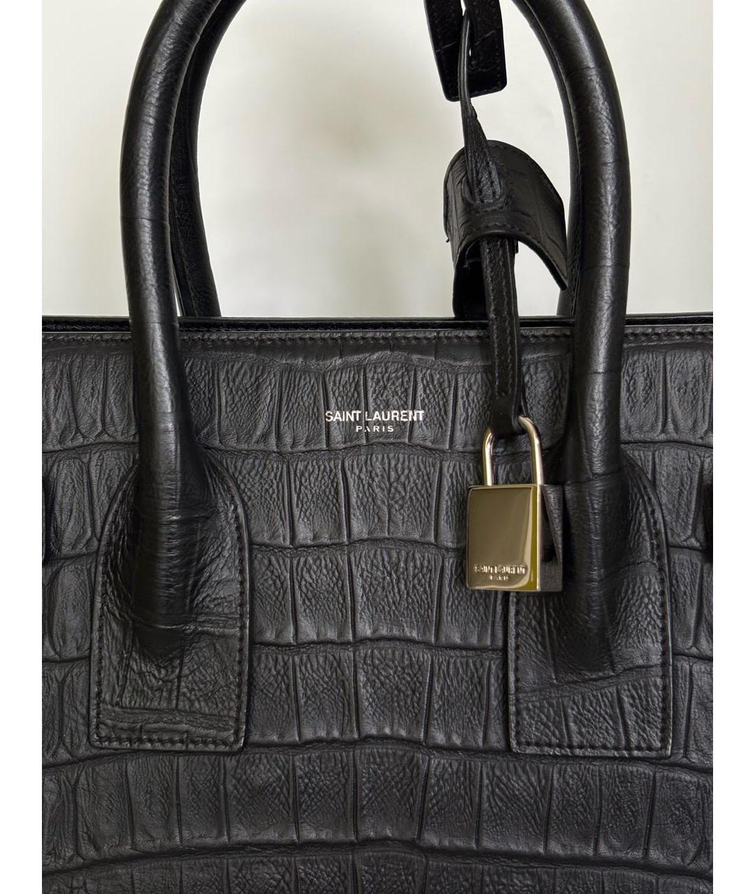 SAINT LAURENT Черная кожаная сумка с короткими ручками, фото 4