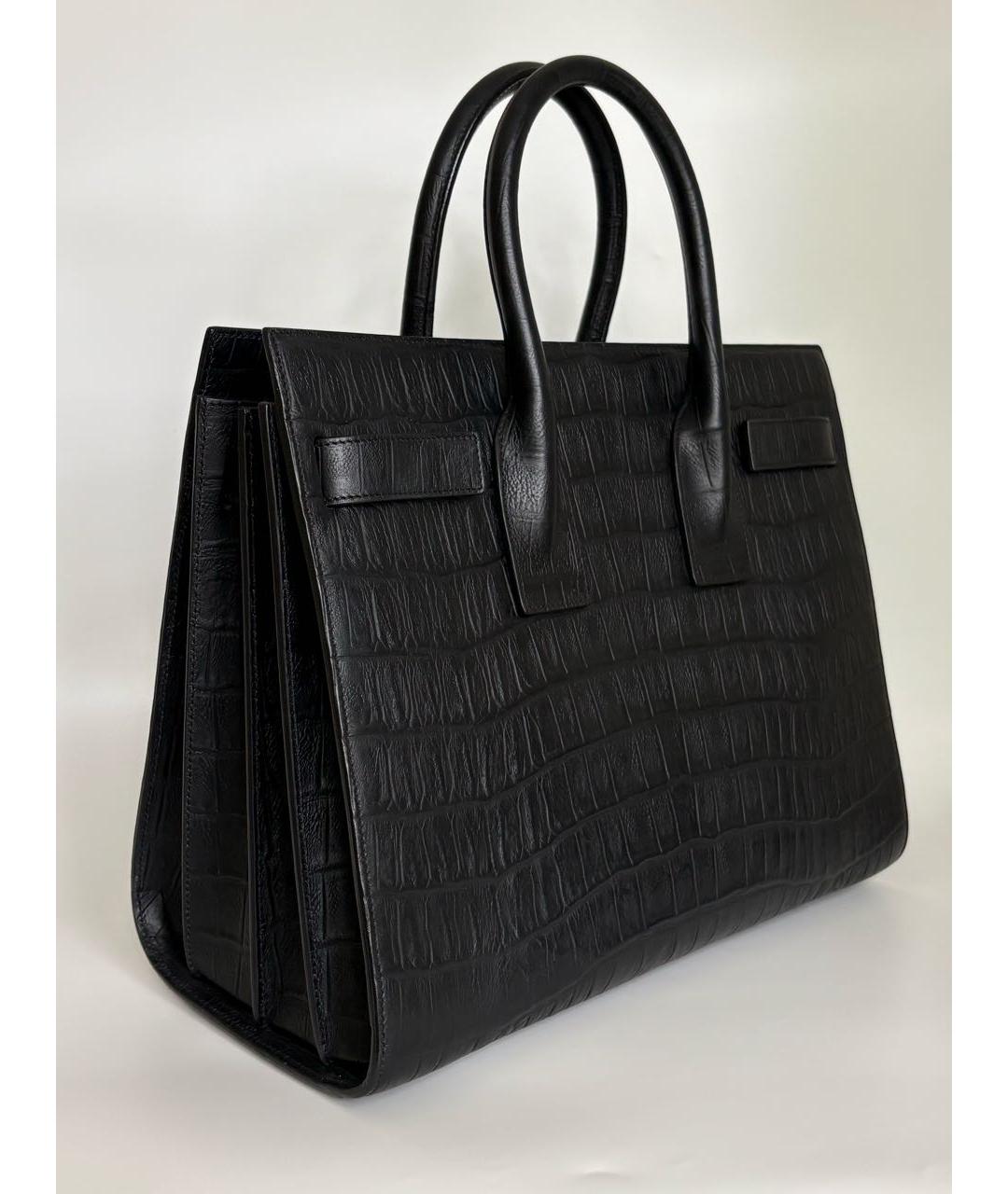 SAINT LAURENT Черная кожаная сумка с короткими ручками, фото 3