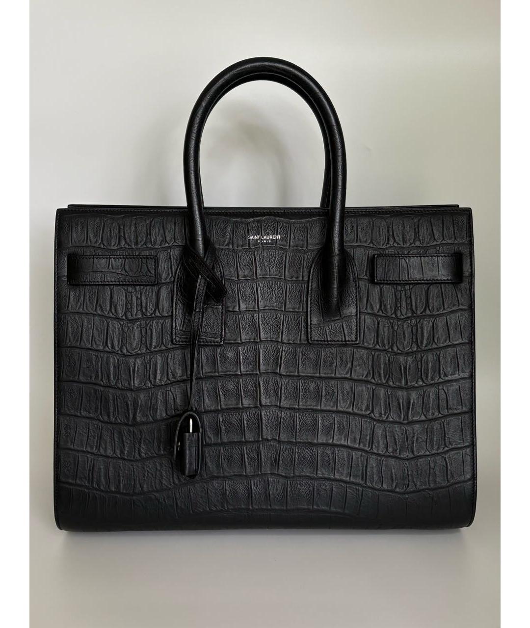 SAINT LAURENT Черная кожаная сумка с короткими ручками, фото 9