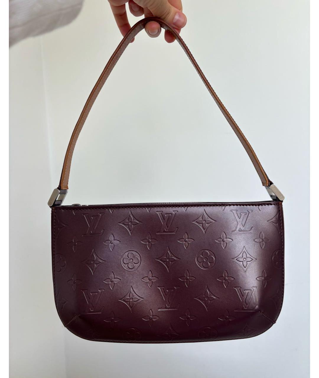 LOUIS VUITTON Бордовая кожаная сумка с короткими ручками, фото 7