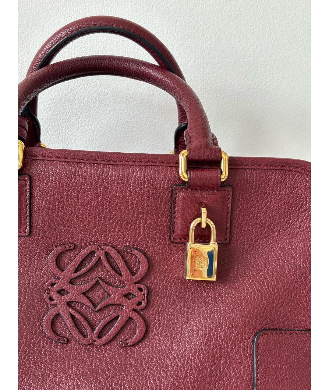 LOEWE Бордовая кожаная сумка с короткими ручками, фото 7