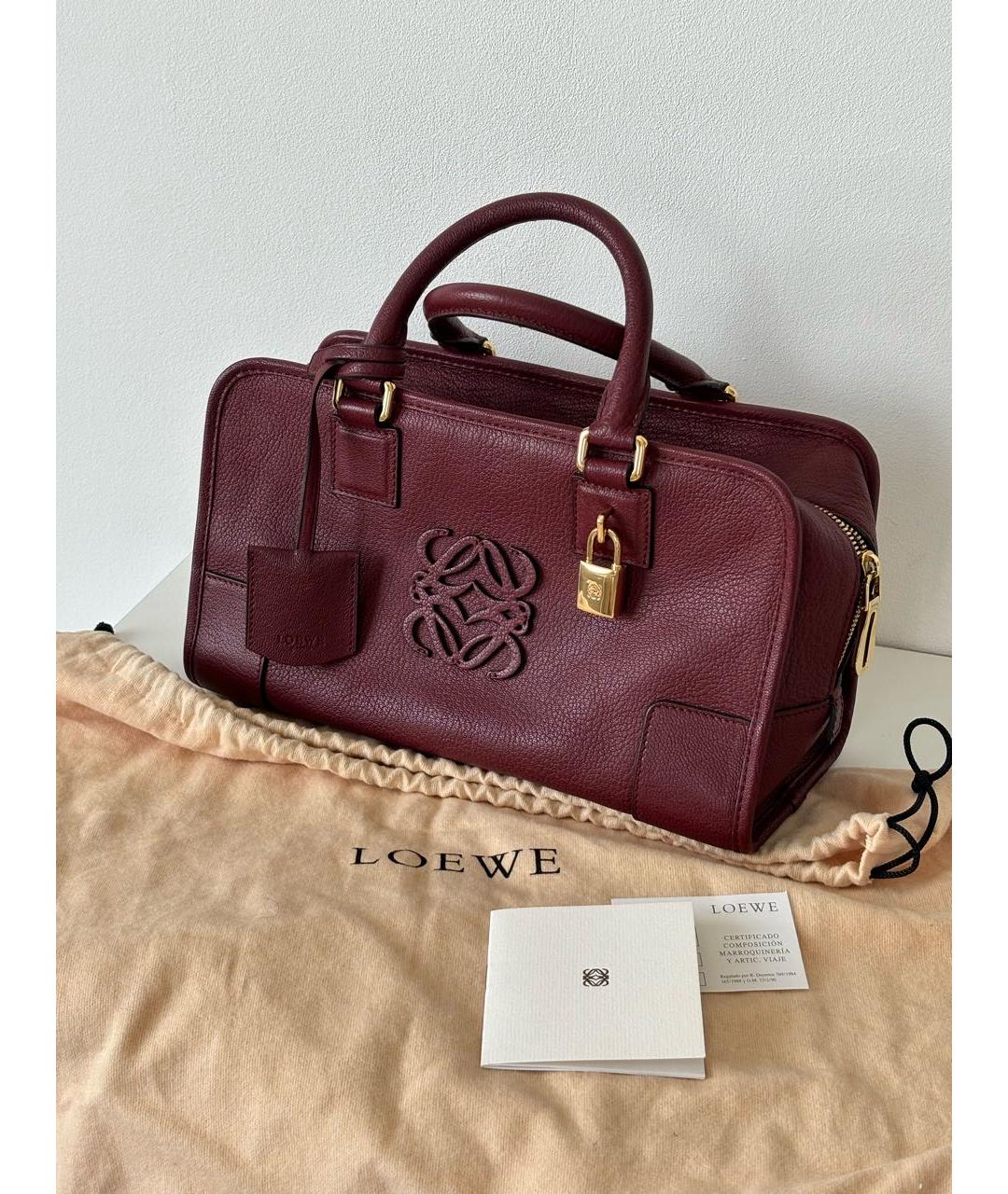LOEWE Бордовая кожаная сумка с короткими ручками, фото 2