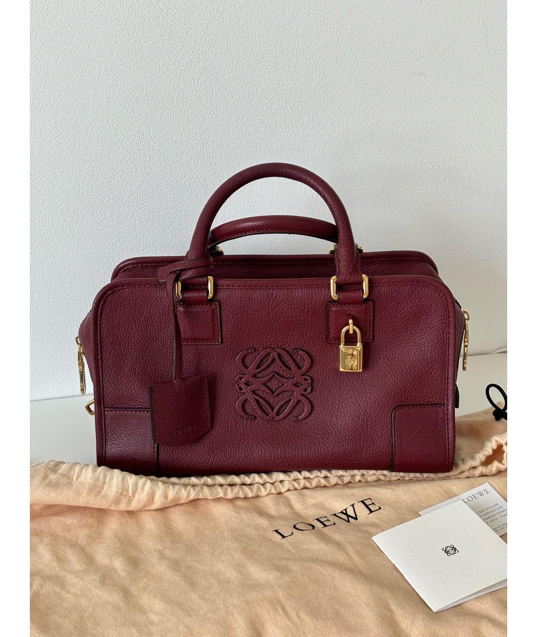LOEWE Бордовая кожаная сумка с короткими ручками, фото 8