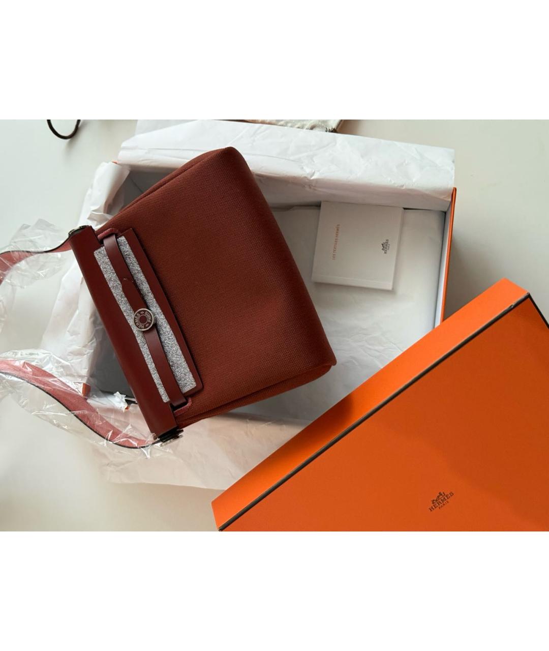 HERMES Бордовая тканевая сумка через плечо, фото 3