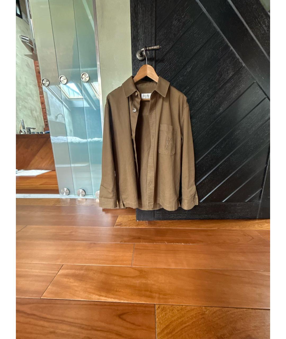 SAINT LAURENT Хаки хлопковая рубашка, фото 4