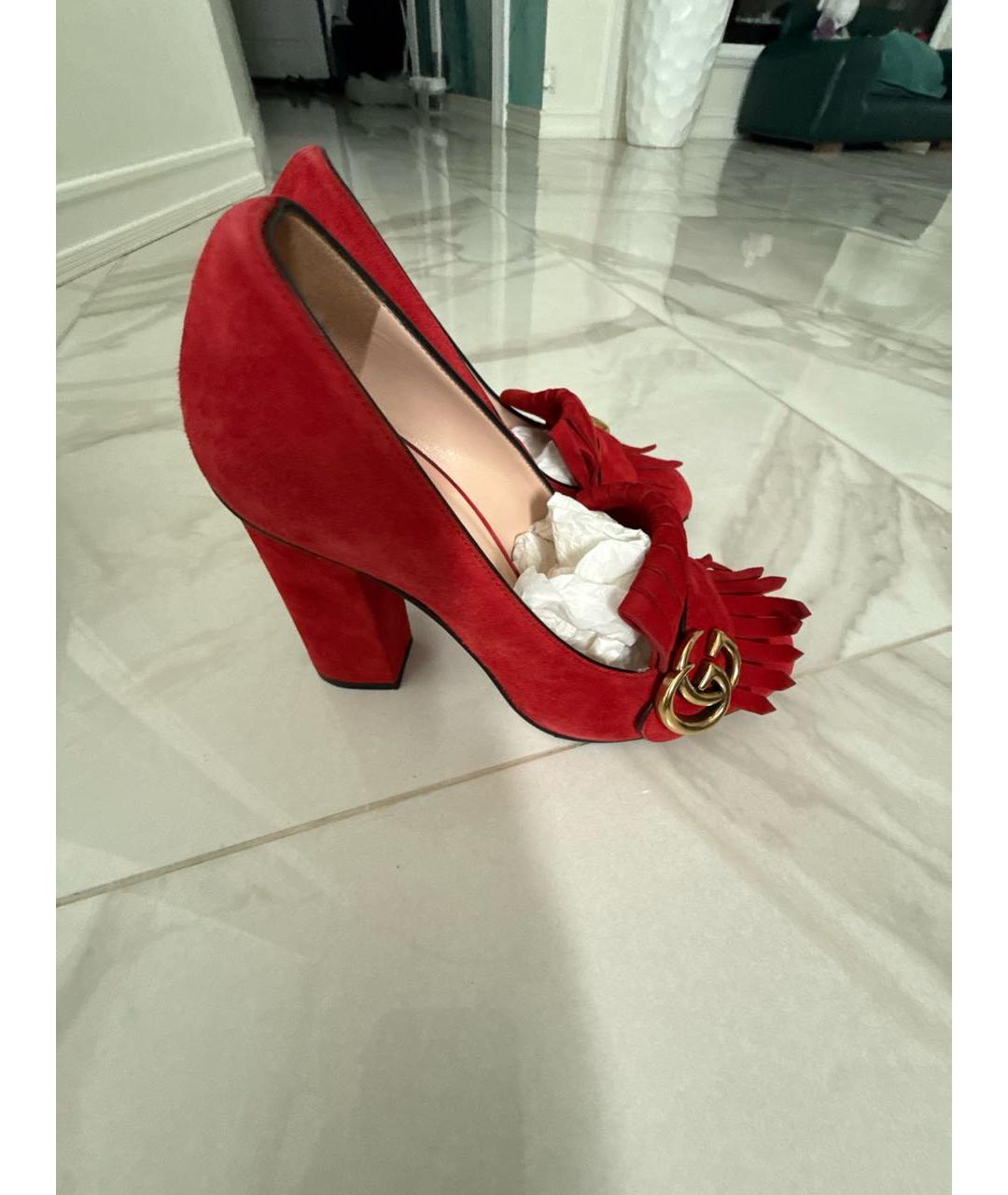 GUCCI Красные замшевые туфли, фото 4