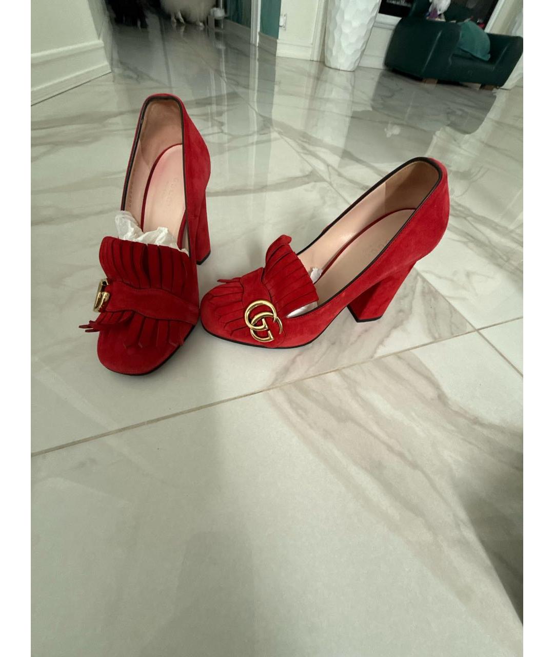 GUCCI Красные замшевые туфли, фото 5