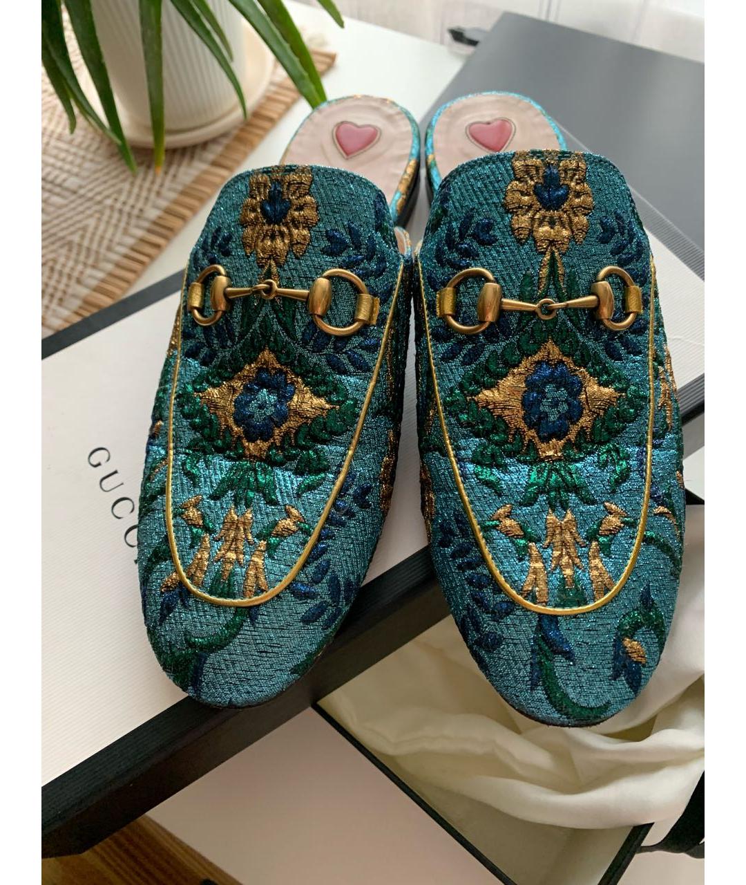 GUCCI Синие текстильные сабо, фото 3
