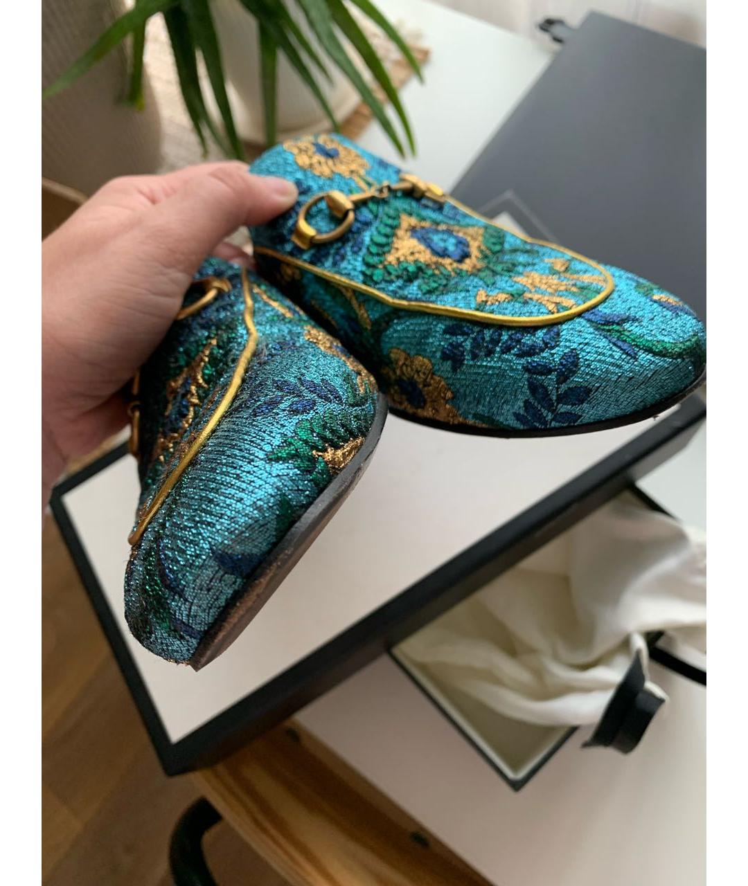 GUCCI Синие текстильные сабо, фото 6