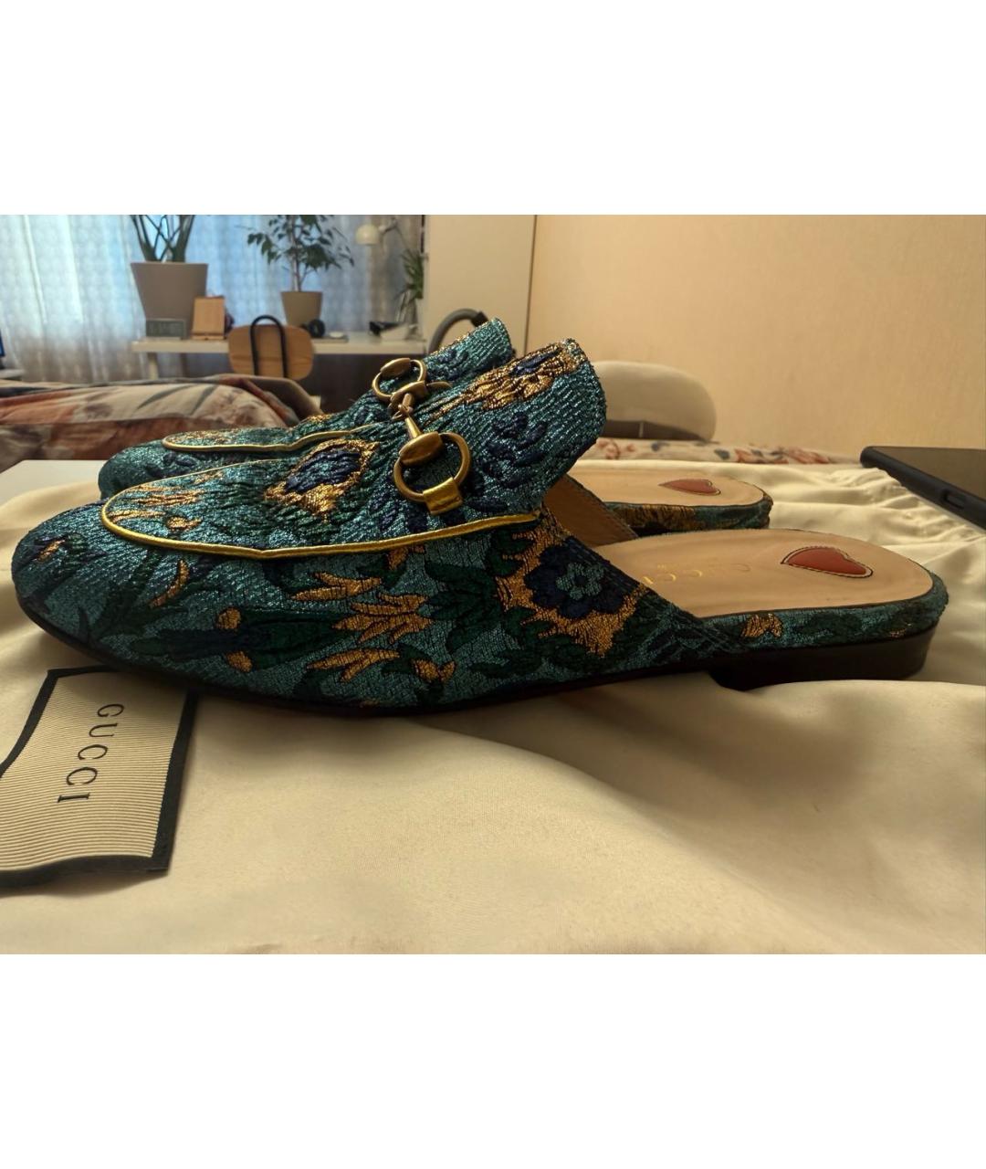 GUCCI Синие текстильные сабо, фото 9