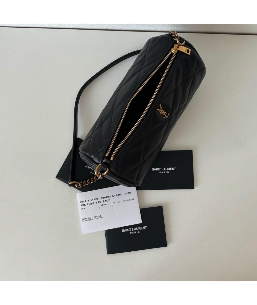 SAINT LAURENT Черная кожаная сумка с короткими ручками, фото 7