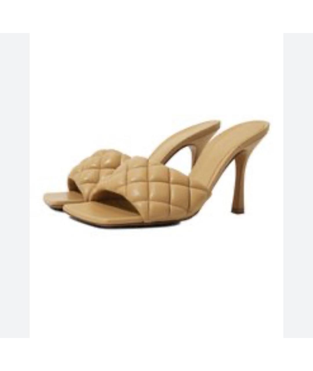 BOTTEGA VENETA Бежевые кожаные мюли, фото 6