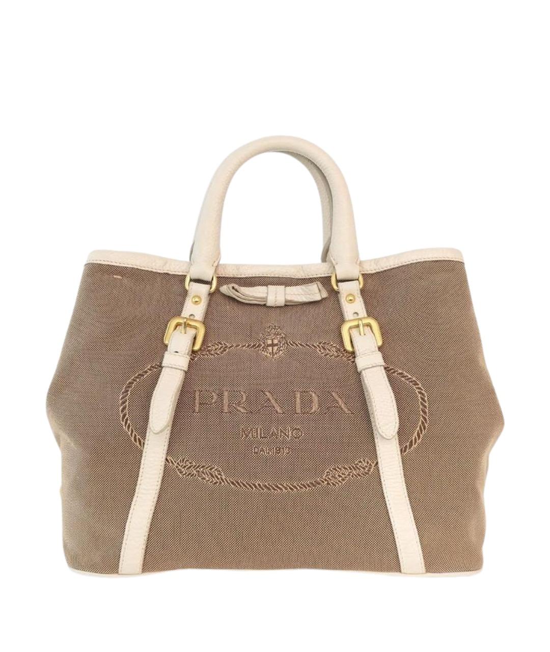 PRADA Бежевая тканевая сумка тоут, фото 1