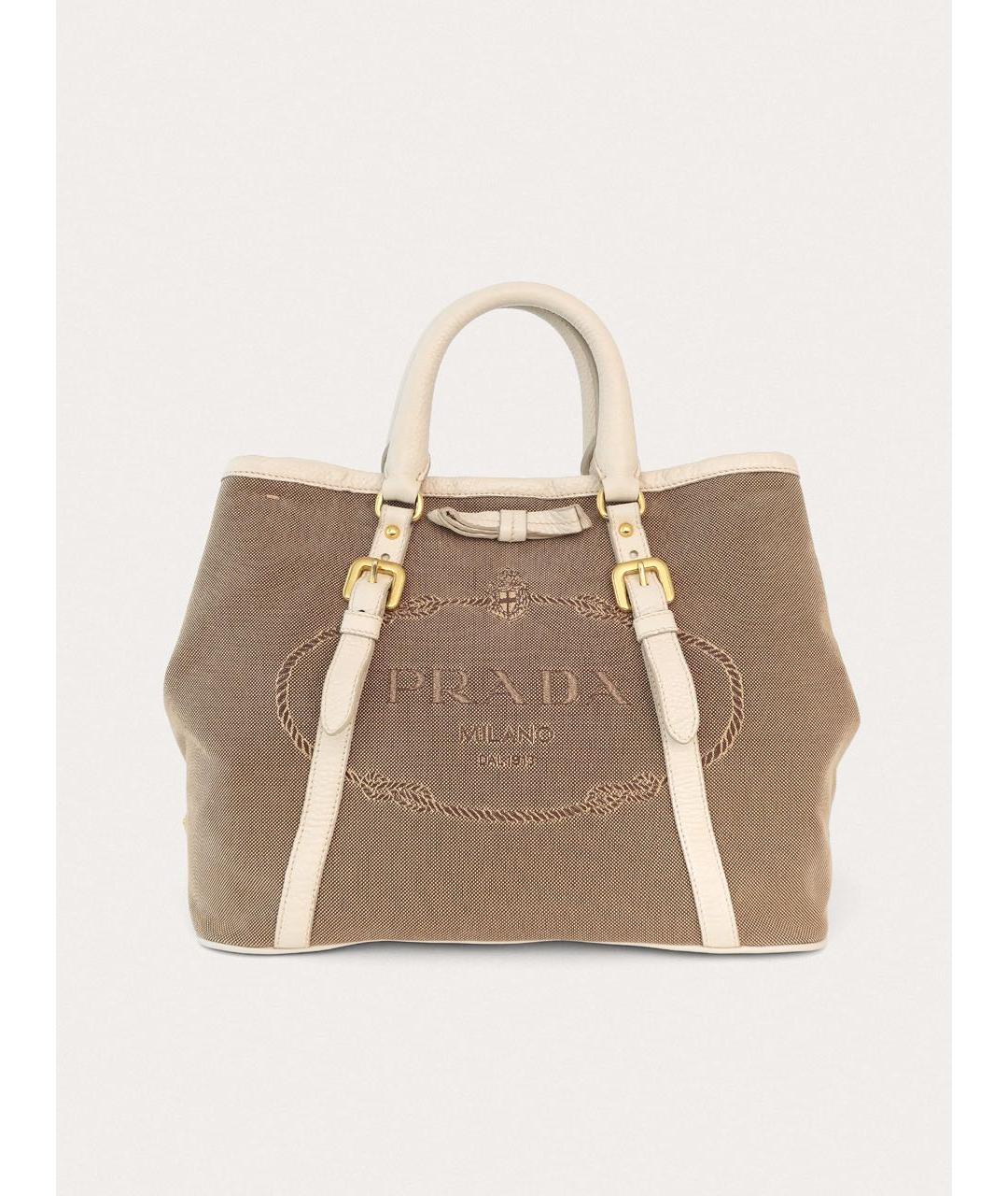 PRADA Бежевая тканевая сумка тоут, фото 9