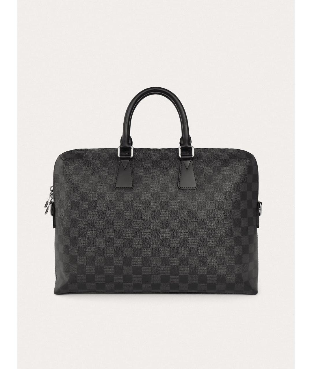 LOUIS VUITTON Черный кожаный портфель, фото 9
